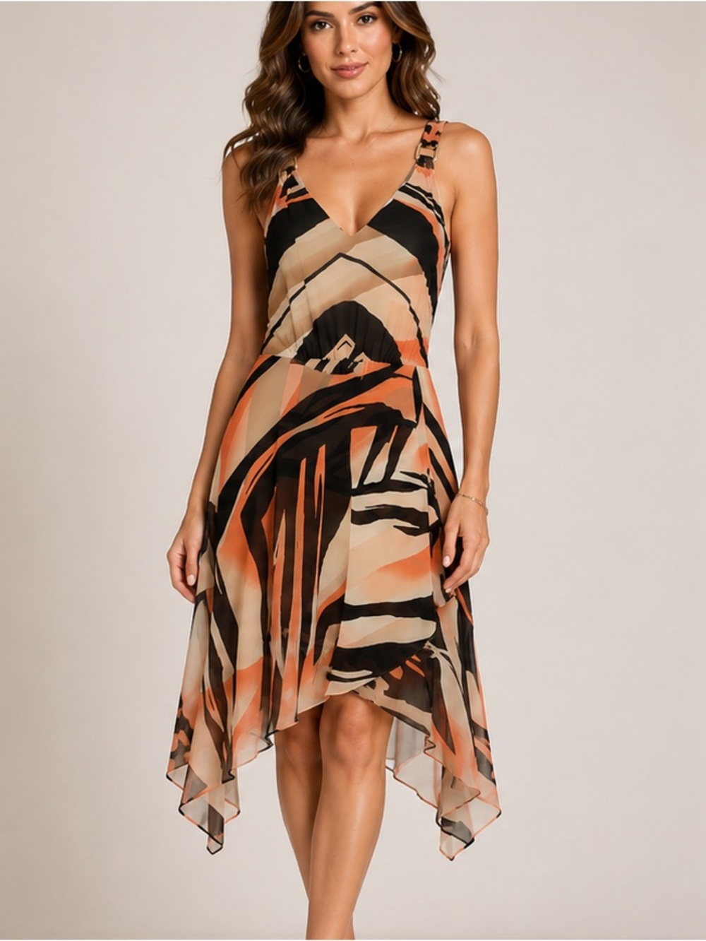 V-Neck Handkerchief Hem Dress